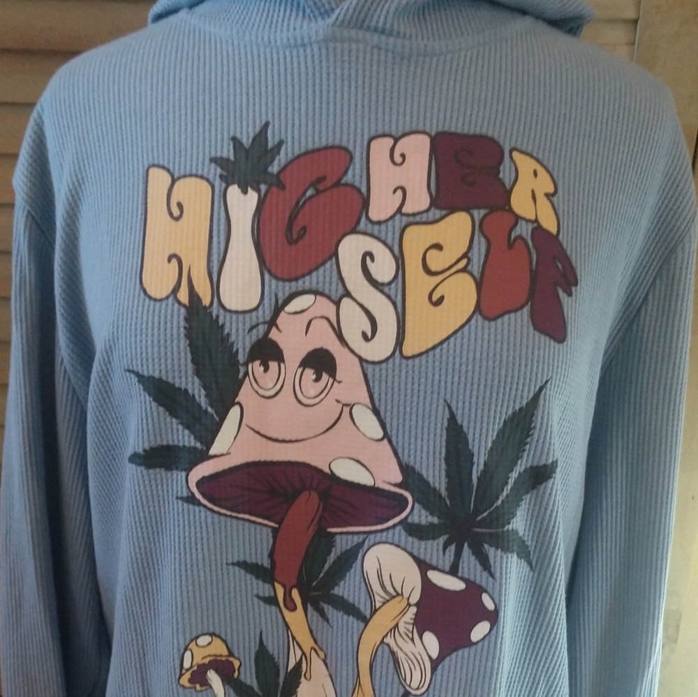 Cannabis Mushroom Hoodie Shirt Lrg Long Sleeve Waffle Weave Hippie Graphic T…